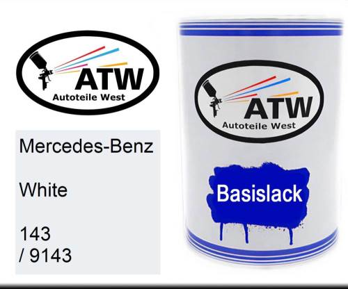 Mercedes-Benz, White, 143 / 9143: 500ml Lackdose, von ATW Autoteile West.